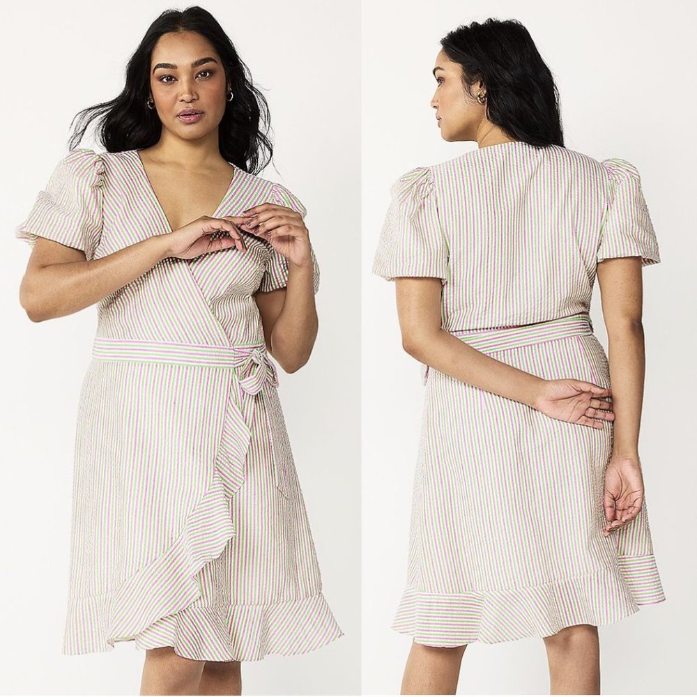 NWT Draper James RSVP Women's Puff Sleeve Faux-Wrap Dress Size S